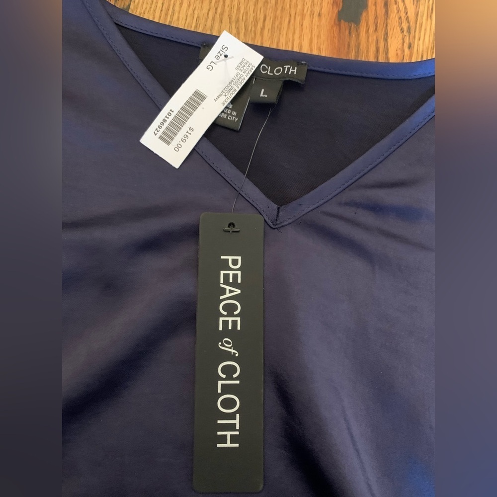 Peace of cloth satin v neck navy shirt dress - Picture 10 of 11